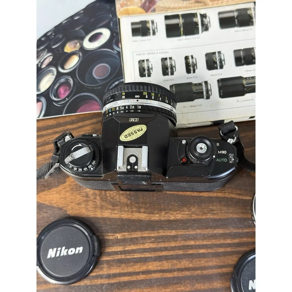 Vintage Nikon EM Camera Bundle W/lenses Bag Advertisement Receipts 50 mm 28 mm